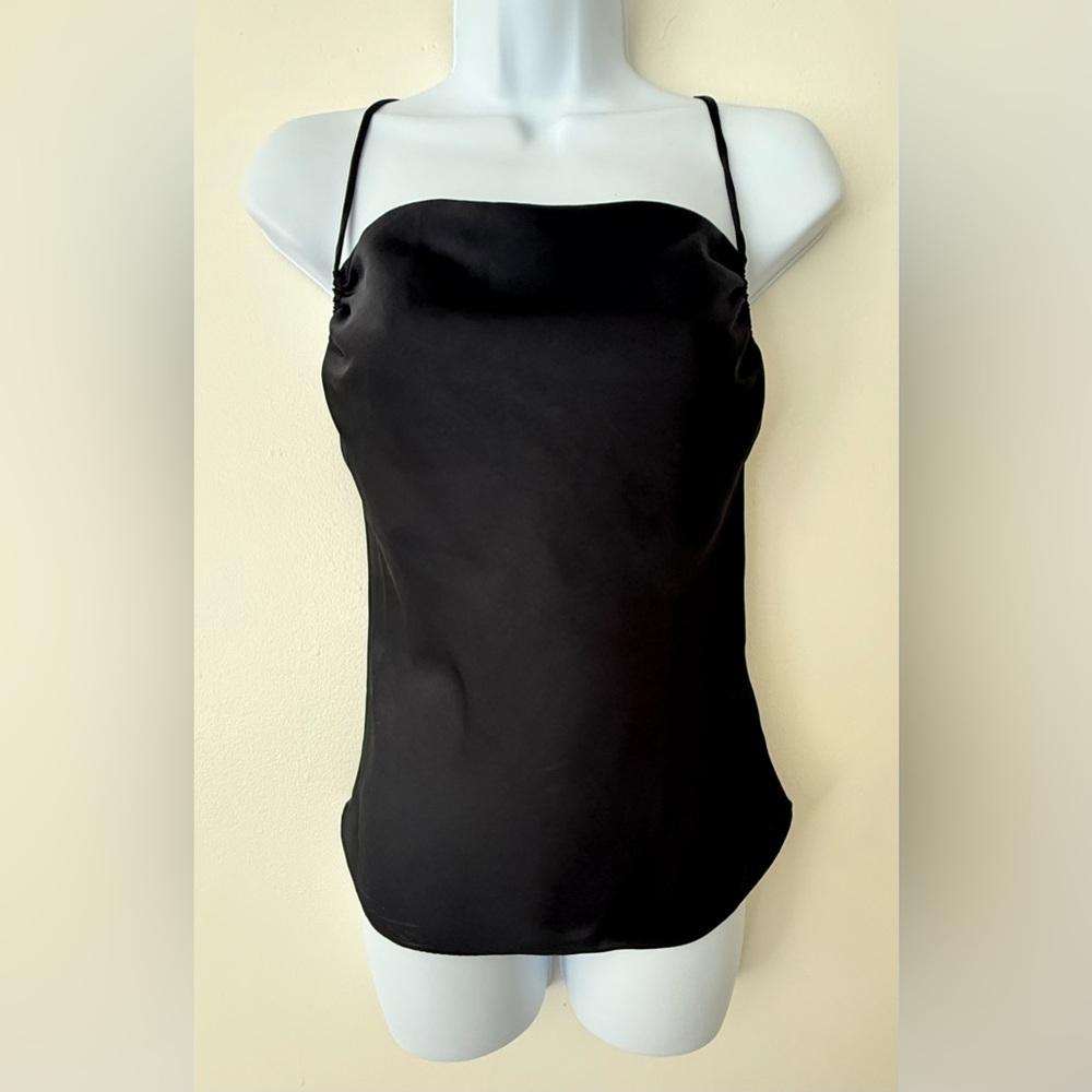 Wilfred Women's Black Cowl Neck Camisole Adjustable Strap Satin Tank Top